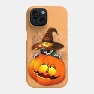 Halloween Kitty Cat with Witch Hat and a Halloween Pumpkin Phone Case