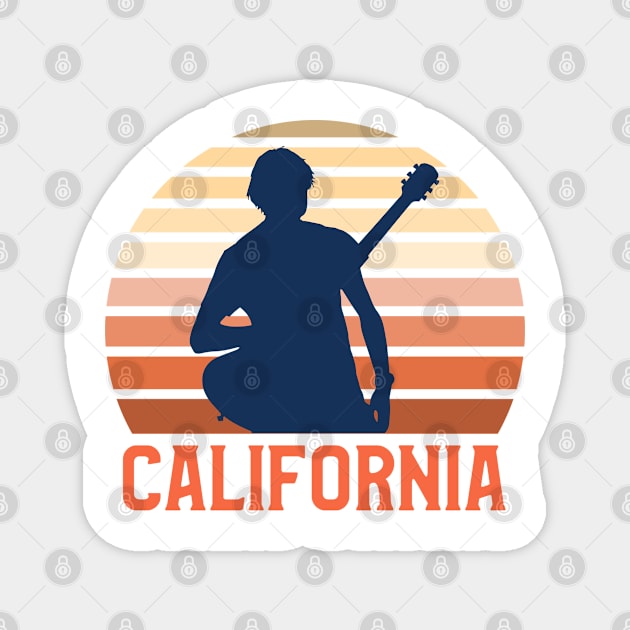 California Sunset, Orange and Blue Sun, Gift for sunset lovers T-shirt, Guitar Player Magnet by AbsurdStore