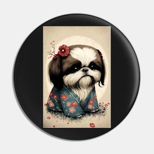 Super Cute Shih Tzu Portrait - Japanese style Pin