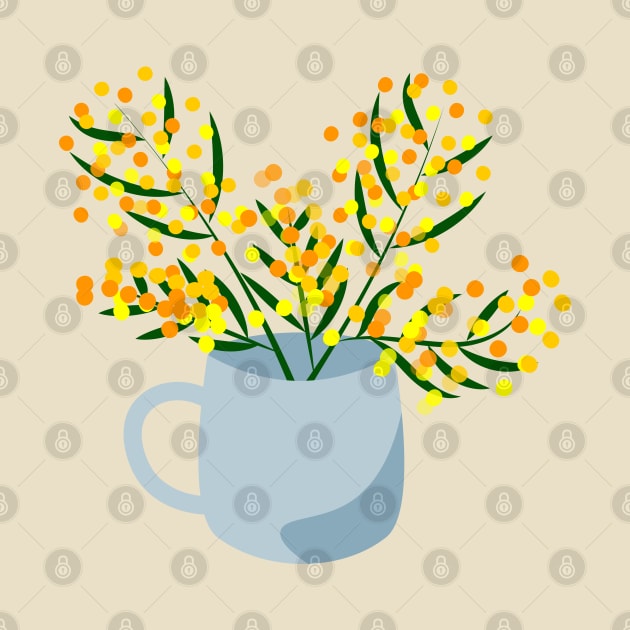 Mug and flower bouquet made of mimosa branches by Cute-Design