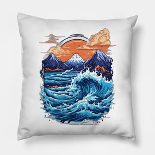 Great waves at the sunset Pillow