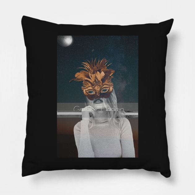 Graphic space women under the moon Pillow by Prossori