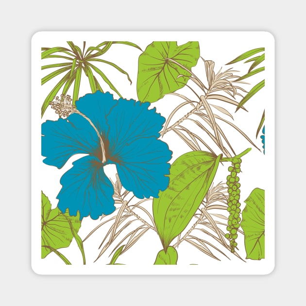 Tropical exotic flowers and leaves Magnet by Olga Berlet