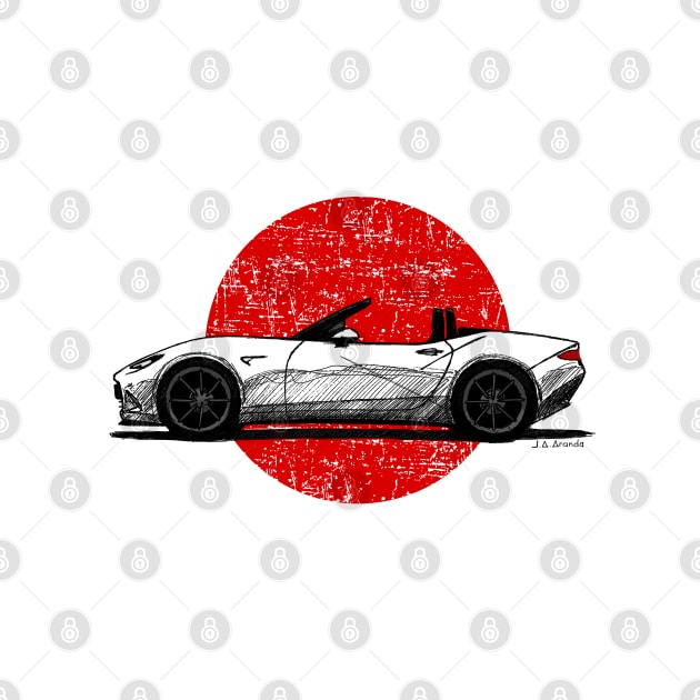 Japanese roadster sports car sketch with flag background by jaagdesign