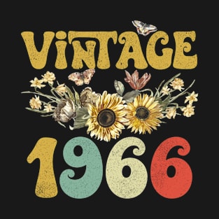 Vintage 1966 Sunflower Floral Retro Groovy 57th Birthday T-Shirt