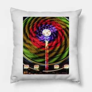 Colorful Abstract lights on a fair ride at night in Kansas. Pillow