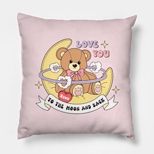 Love You To The Moon And Back XOXO Cute Teddy Bear Pillow