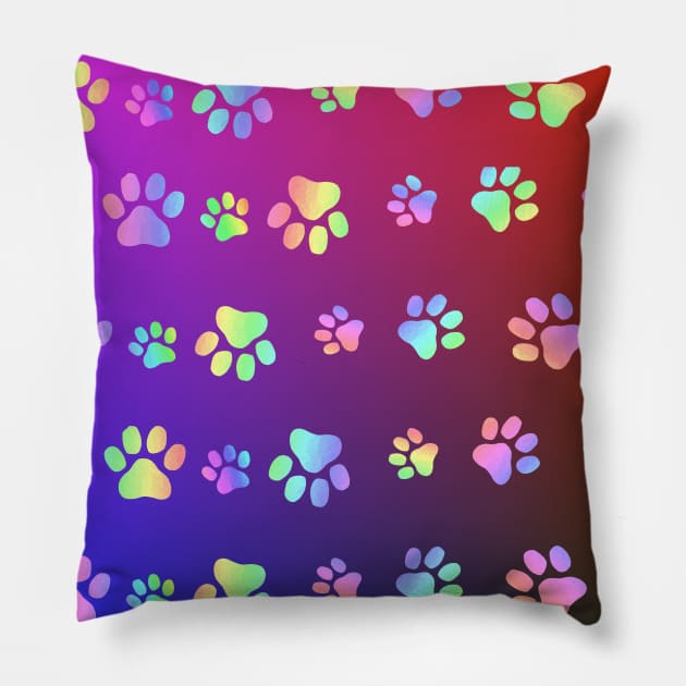 COLORFUL Dog Paw Print On Dark Blue Pillow by SartorisArt1