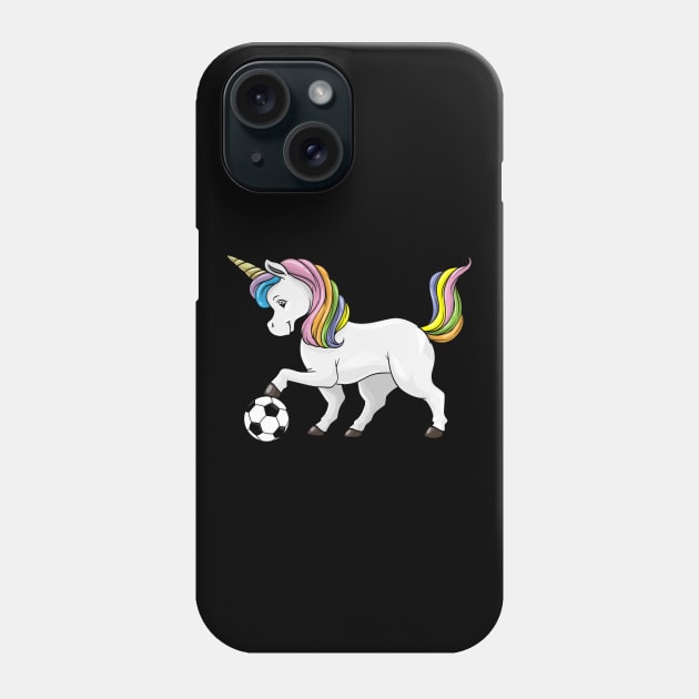 Unicorn as soccer player with soccer ball Phone Case by Markus Schnabel