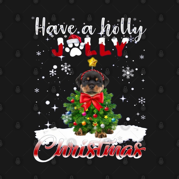 Have A Holly Jolly Christmas Rottweiler Dog Xmas Tree by cyberpunk art