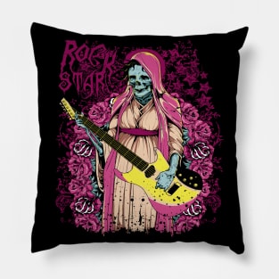 feamle guitarist skeleton flourish Pillow