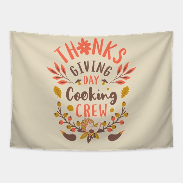 Thanksgiving Day Cooking Crew Rustic Turkey Harvest Veggies Tapestry by Contentarama