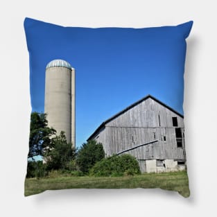 Silo Beside a Weathered Barn Pillow