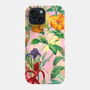 Colorful tropical floral leaves botanical illustration, tropical plants,leaves and flowers, pink leaves pattern Phone Case