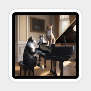 A Cat Playing Piano With His Friends Looking On Magnet