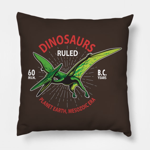 King of the Skies: Pterodactyl in the Darkness Pillow by WorldDinosaurs