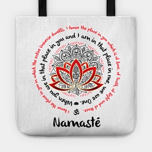 NAMASTE WE ARE ONE Yoga Inspired Quote Lotus Mandala Typography Tote