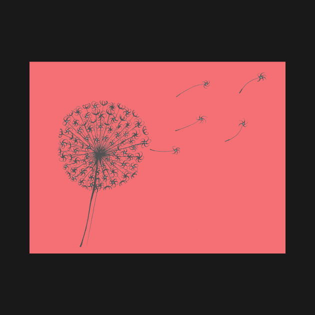 Dandelion Clock in Coral and Grey by Maddybennettart