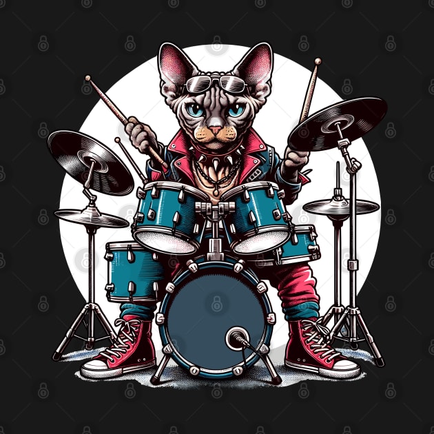 Devon Rex Cat Playing Drums by Graceful Designs