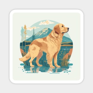 Golden Retriever in Mountain Scene Magnet