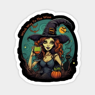 Witch Way To The Wine Women Halloween Witch Magnet