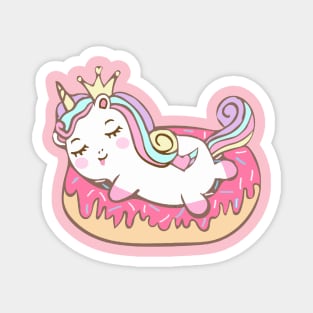 Cute Unicorn Lies On Donut Magnet