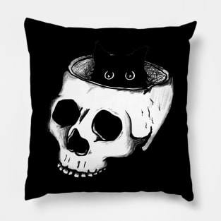 Black Cat Skull Pillow