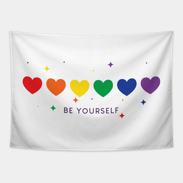 lgbt pride rainbow hearts be yourself Tapestry by Lentum