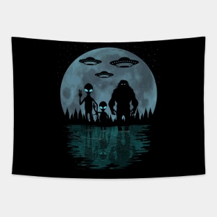 Alien And BIgfoot Moon Tapestry