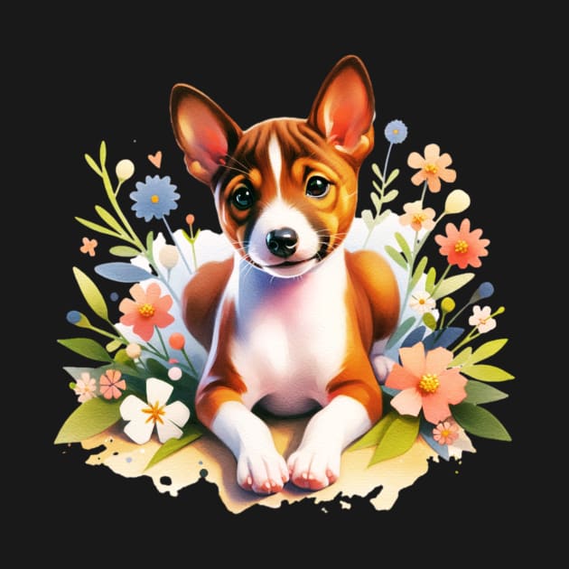 Basenji Floral by The Jumping Cart