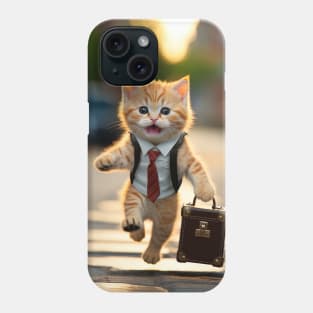 business kitty running with suitcase Phone Case