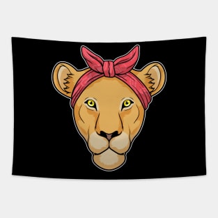 Lioness with Ribbon red Tapestry