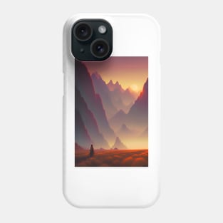 Anime Girl - Mountain Range at Sunset Landscape Phone Case