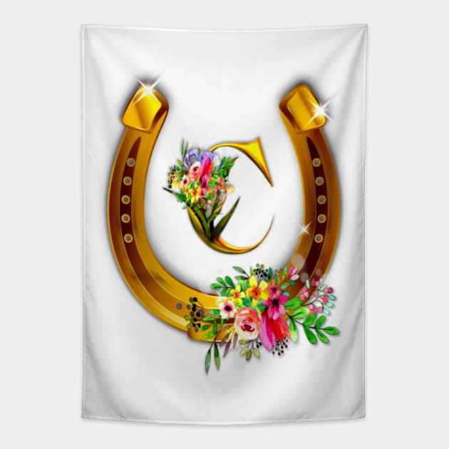 Letter C Name Initial and Horseshoe Tapestry by KC Morcom aka KCM Gems n Bling aka KCM Inspirations