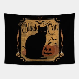 Distressed, Vintage Black Cat and Pumpkins Tapestry