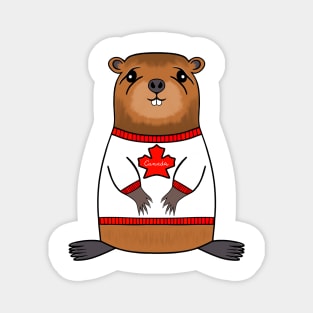 Canadian Pride, Funny Beaver Wearing A Canada Sweater Magnet