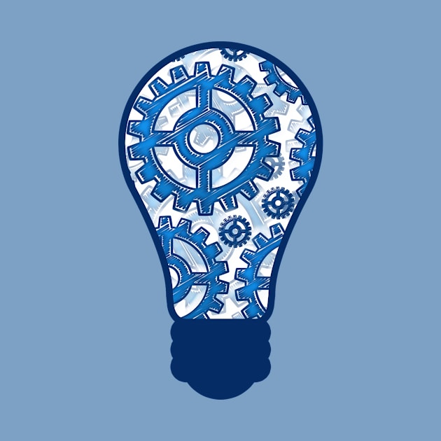 Blue gears light bulb by Gaspar Avila