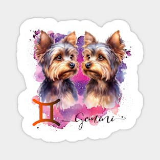 Gemini Zodiac Sign Cute Twin Yorkies Watercolor art Magnet