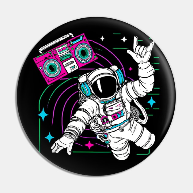 Astronaut in space with boombox Pin by Tikitattoo