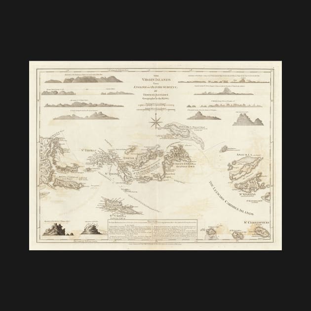 Old Virgin Islands Map (1775) St Thomas, St Croix, St John, Tortolla, Virgin Gorda Vintage Atlas by Bravuramedia