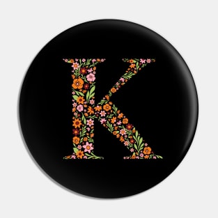 Retro Floral Letter K Pin