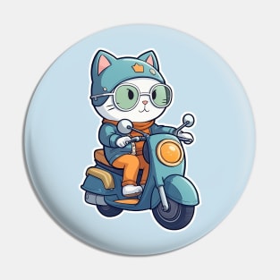 Kawaii cat riding scooter Pin