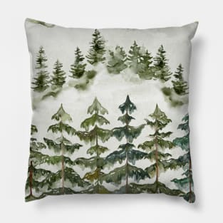 Watercolor Pine Forest Landscape Pillow