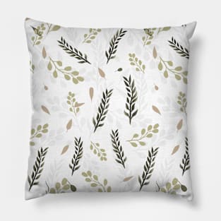 Olive Green Branches & Falling Leaves Wallpaper Bright Pillow