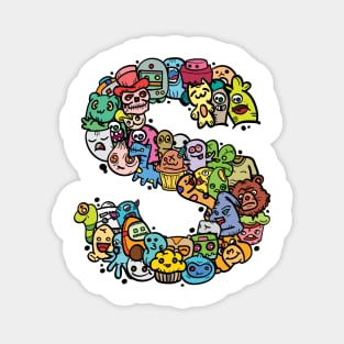 Alphabet Monster Doodle Letter S Monogram Magnet