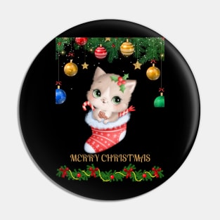 MERRY Christmas cat design Pin