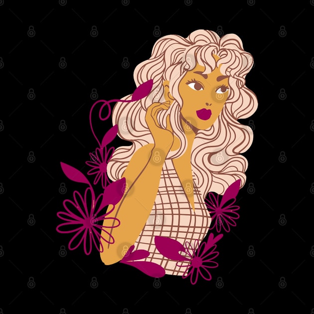 Wild Girl Floral Woman Flowers Blonde Pink Hair by olivetees