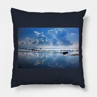 Mirroring the clouds - Messolonghi lagoon Pillow