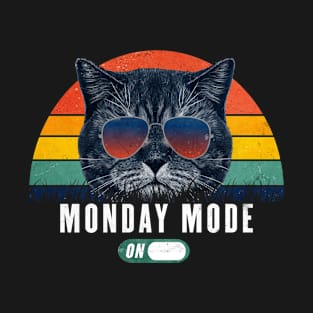 Monday Retro Funny cat Monday mode on 80s after party Gift for Cat Lover T-Shirt