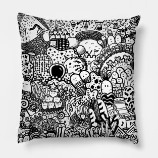 black and white doodle art Pillow